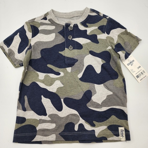 OshKosh B'gosh Other - OshKosh Bgosh Boys Camouflage‎ Button Henley T-Shirt Top Size 24M